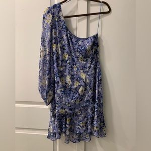 Astr blue floral, one shoulder mini dress